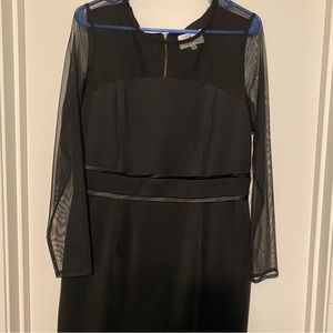 Sheer sleeves black cocktail dress